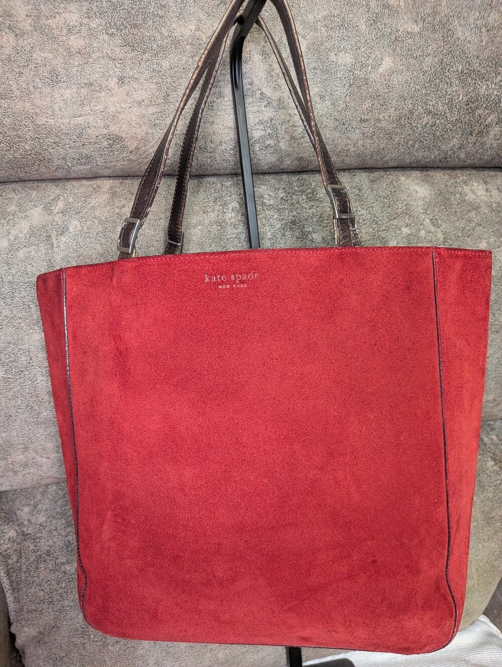 Rare Vintage Kate Spade Italy Red Suede Tote Bag
